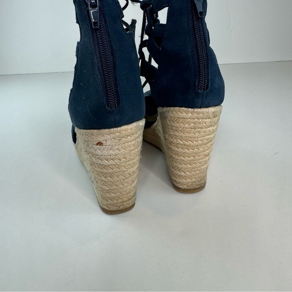 Michael Kors Shondra Blue Suede Leather Lace Up Wedge Espadrille - Picture 9 of 15
